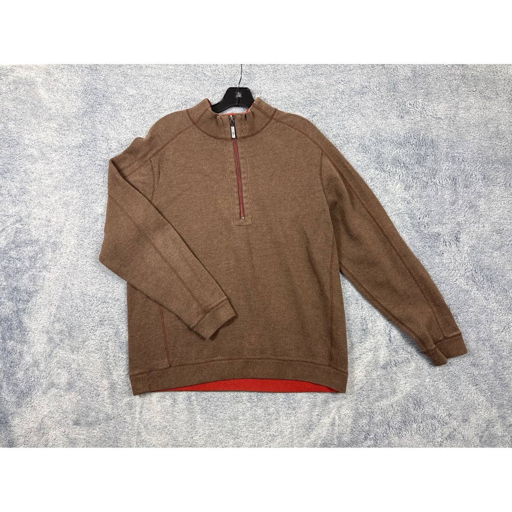 Tommy Bahama Mens M Brown Orange Reversible 1/4 Zip Pullover Sweater